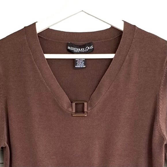 MONTEREY BAY Short Sleeve V-Neck Sweater Silk Blend Brown Women's Size M - Picture 2 of 8